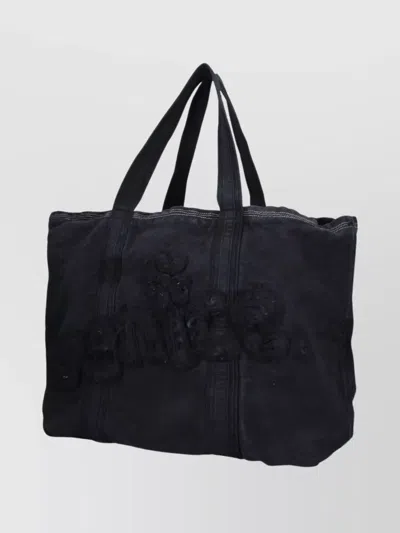 Erl Rectangular Tote Bag Embroidered Detail In Black