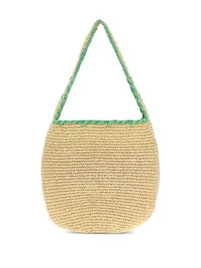 Marni Medium Curved Straw Tote Bag In Neutral