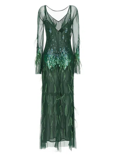 Pinko Dress With Sequins And Feathers In Animal Print