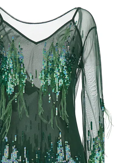 Pinko Dress With Sequins And Feathers In Animal Print