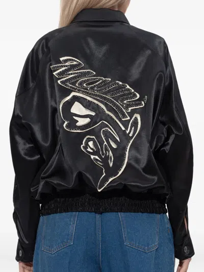 Marni Satin Bomber Jacket Embroidered Back In Black
