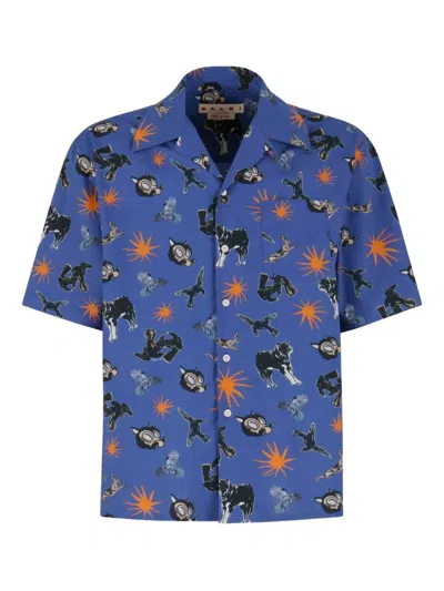 Marni Short Sleeve Shirt Graphic Print In Blue