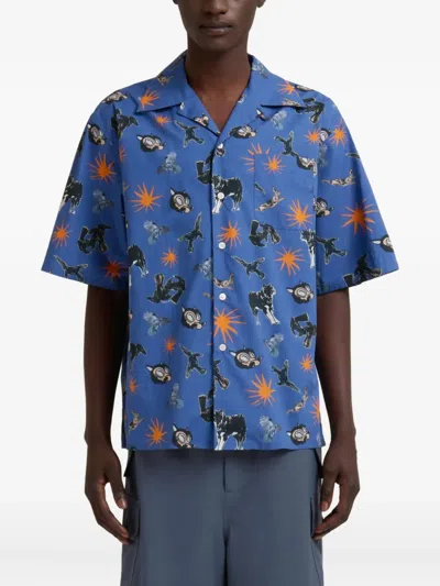 Marni Short Sleeve Shirt Graphic Print In Blue