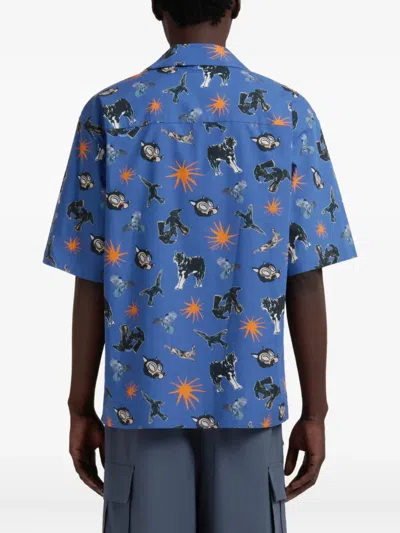 Marni Short Sleeve Shirt Graphic Print In Blue