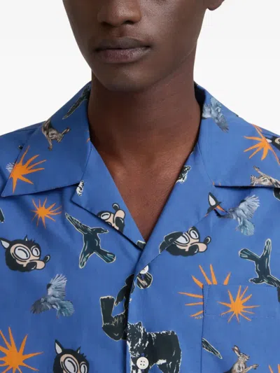 Marni Short Sleeve Shirt Graphic Print In Blue