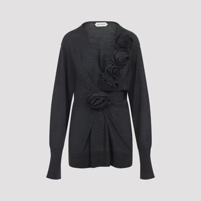 Alberta Ferretti Alberta Ferreti Sweater In Merino Wool With Floral Embroidery In Black