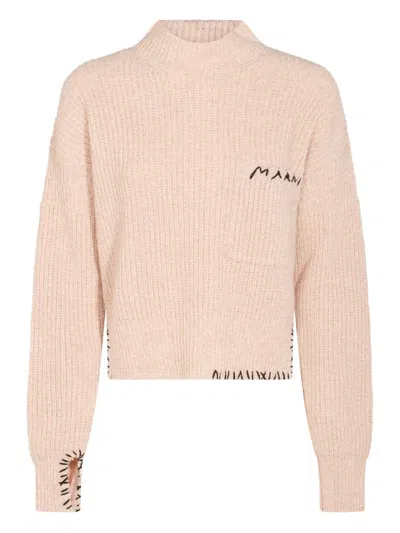 Marni Asymmetrical Turtleneck Sweater With Ribbed Texture In Animal Print