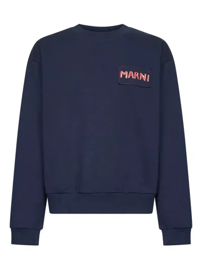 Marni Navy Logo Patch Sweatshirt In Black