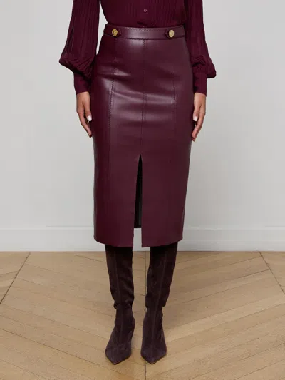 L'agence Arlette Whipstitch Vegan Leather Midi Skirt In Burgundy