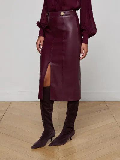 L'agence Arlette Whipstitch Vegan Leather Midi Skirt In Burgundy