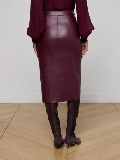 L'agence Arlette Whipstitch Vegan Leather Midi Skirt In Burgundy