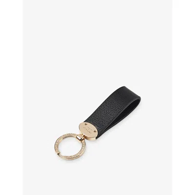 Aspinal Of London Womens Oval Loop Leather Keyring Black In Metallic