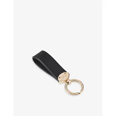 Aspinal Of London Womens Oval Loop Leather Keyring Black In Metallic