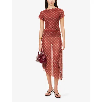 House Of Sunny Womens Retro Check Asymmetric Stretch-woven Midi Skirt Multi In Multi