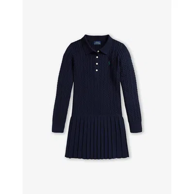 Polo Ralph Lauren Girls 2t-6x Mini-cable Long Sleeves Sweater Dress In Blue