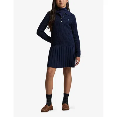 Polo Ralph Lauren Girls 2t-6x Mini-cable Long Sleeves Sweater Dress In Blue