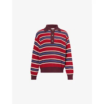 Damson Madder Womens Ilona Rugby Striped Cotton Jumper Burgandy In Multi