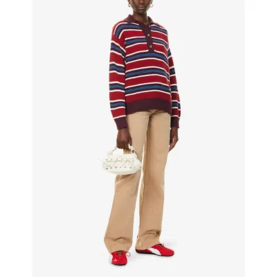 Damson Madder Womens Ilona Rugby Striped Cotton Jumper Burgandy In Multi