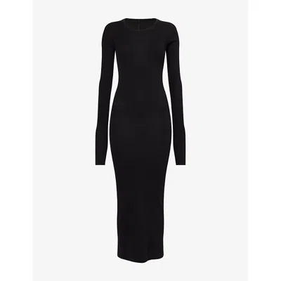 Rick Owens Midi Dress With Long Sleeves And Crew Neck In Black