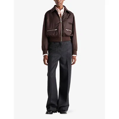Prada Womens Brown Re-nylon Pointed-collar Blouson Jacket In Brown