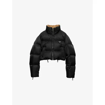Prada Cropped Fit Stand-up Collar Down Jacket In Black