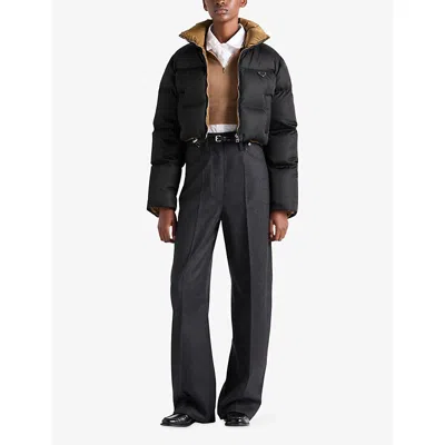 Prada Cropped Fit Stand-up Collar Down Jacket In Black