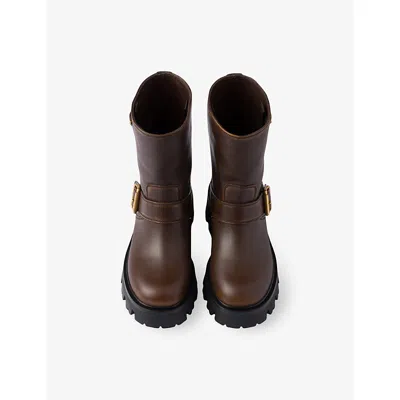 Prada Vintage-finish Leather Booties In Brown