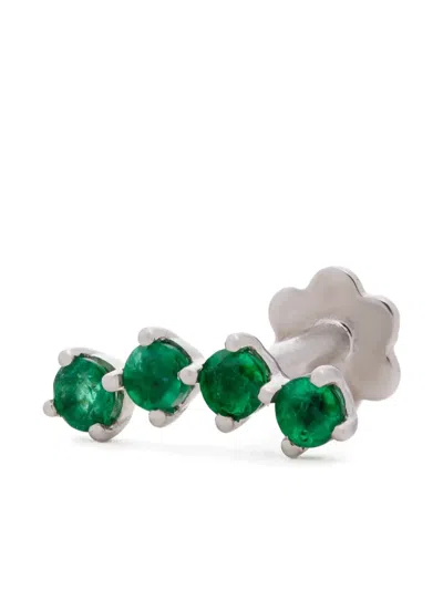 The Wild Jwls 14k White Gold Hailey Emerald Earring In Silver