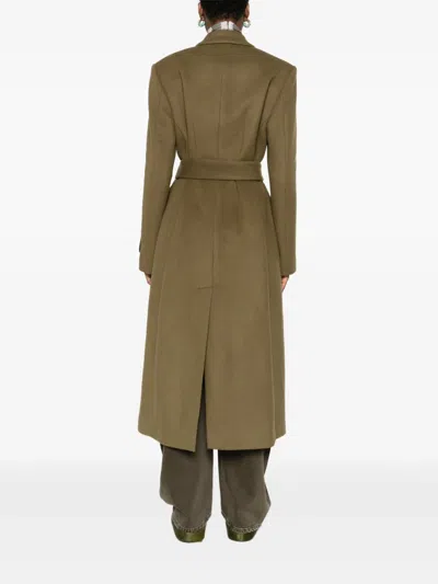 Msgm Double-breasted Coat With Belt In Green
