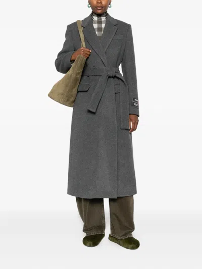 Msgm Belted Wool Coat In Gray