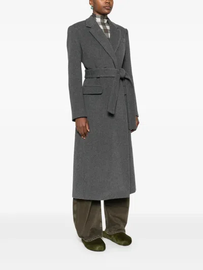 Msgm Belted Wool Coat In Gray