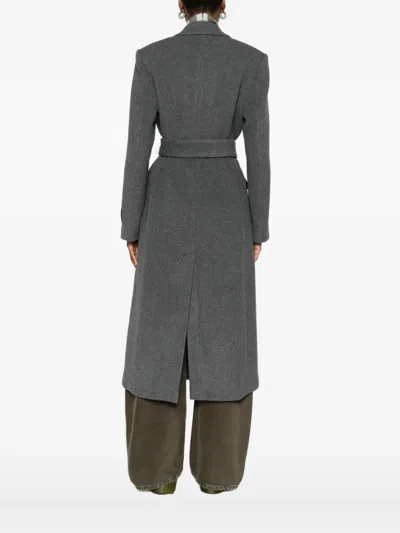 Msgm Belted Wool Coat In Gray
