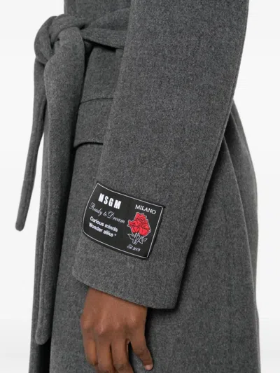 Msgm Belted Wool Coat In Gray
