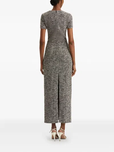 Oscar De La Renta Boucle Jersey Tweed Midi Day Dress In Gray