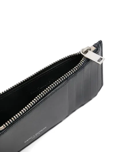 Saint Laurent Fragments Zipped Card Case In Grain De Poudre Leather Accessories In Black