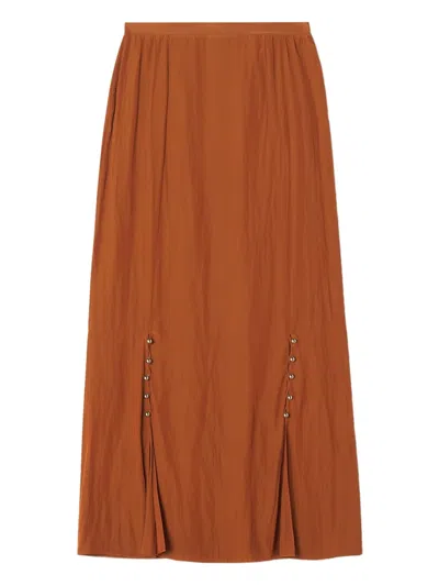 Lanvin Pleated Button-detail Skirt In Brown
