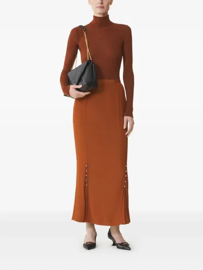 Lanvin Pleated Button-detail Skirt In Brown