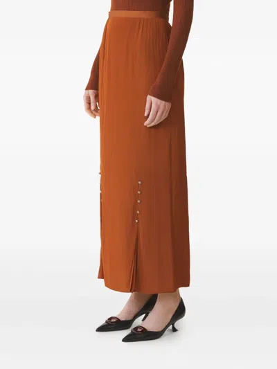 Lanvin Pleated Button-detail Skirt In Brown