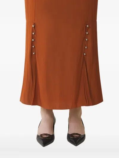 Lanvin Pleated Button-detail Skirt In Brown