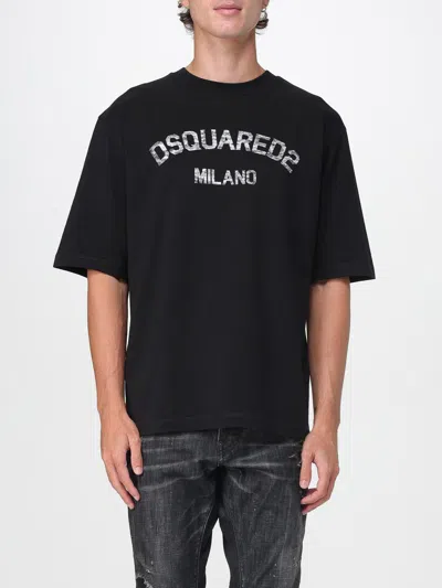 Dsquared2 Loose Fit Tee Logo Dsq2 Milano Sbiadito Effetto Texture Jersey Di Cotone T-shirt In Black