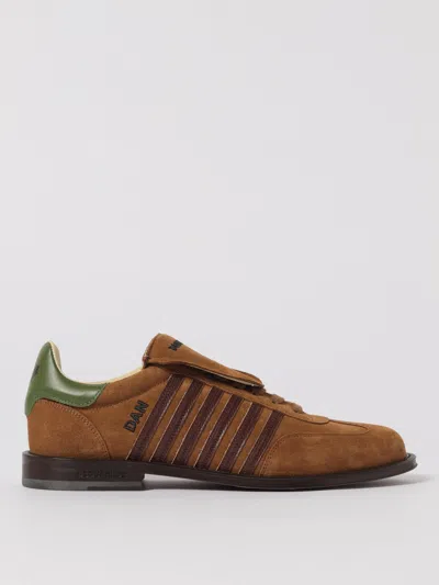 Dsquared2 Low Top Sneakers With Striped Suede Finish In Brown