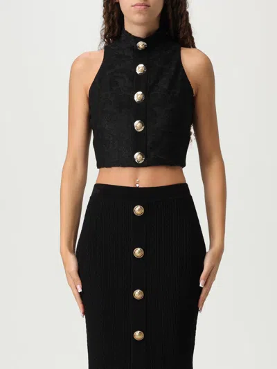 Balmain Halterneck Bouclette Baroque Top Buttons In Black