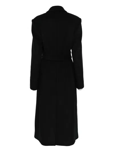 Msgm Belted Notched Coat In Black