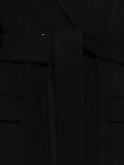 Msgm Belted Notched Coat In Black