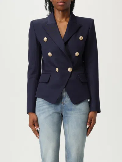 Balmain Structured Double-breasted Blazer Peak Lapels In Blue