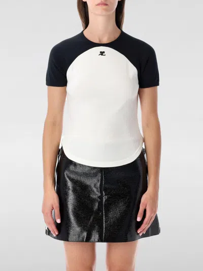 Courrèges Circle Contras T-shirt Woman Black And White In White