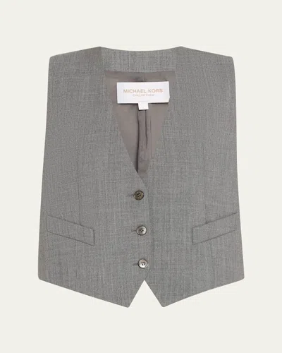 Michael Kors Single-breasted Wool-stretch Crop Vest In Multi