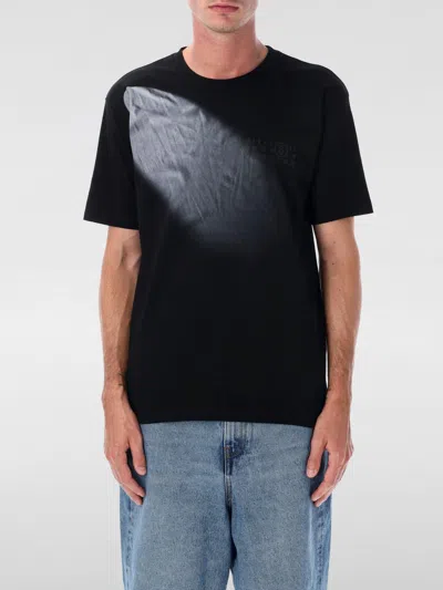 Mm6 Maison Margiela Mm6 By Maison Margiela Gradient Effect Black T-shirt With Subtle Graphic Print In Blue