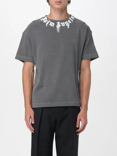 Palm Angels Neck Logo Regular T-shirt In Gray