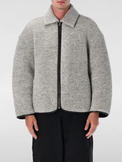 Jw Anderson Mens Light Grey Melange Contrast-trim Relaxed-fit Knitted Wool-blend Jacket In Gray